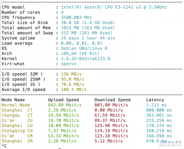 SuperBench.sh one-click test server basic parameters