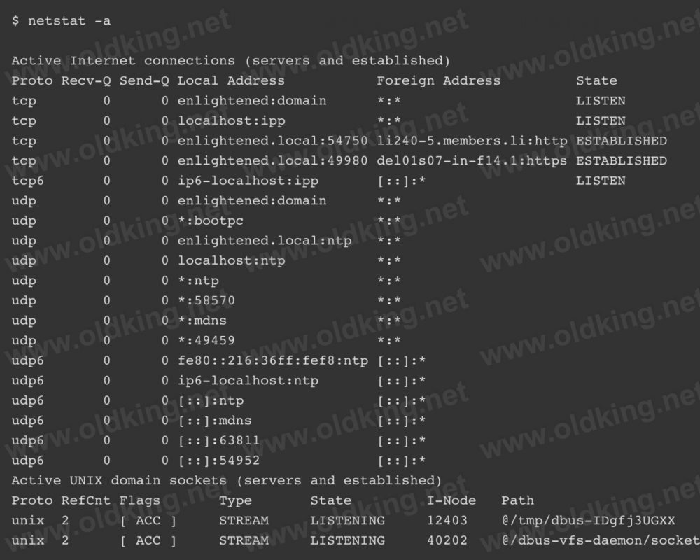 怎样查看Linux端口占用 Linux 第1张-老鬼的博客(OldKing.net) 怎样查看Linux端口占用